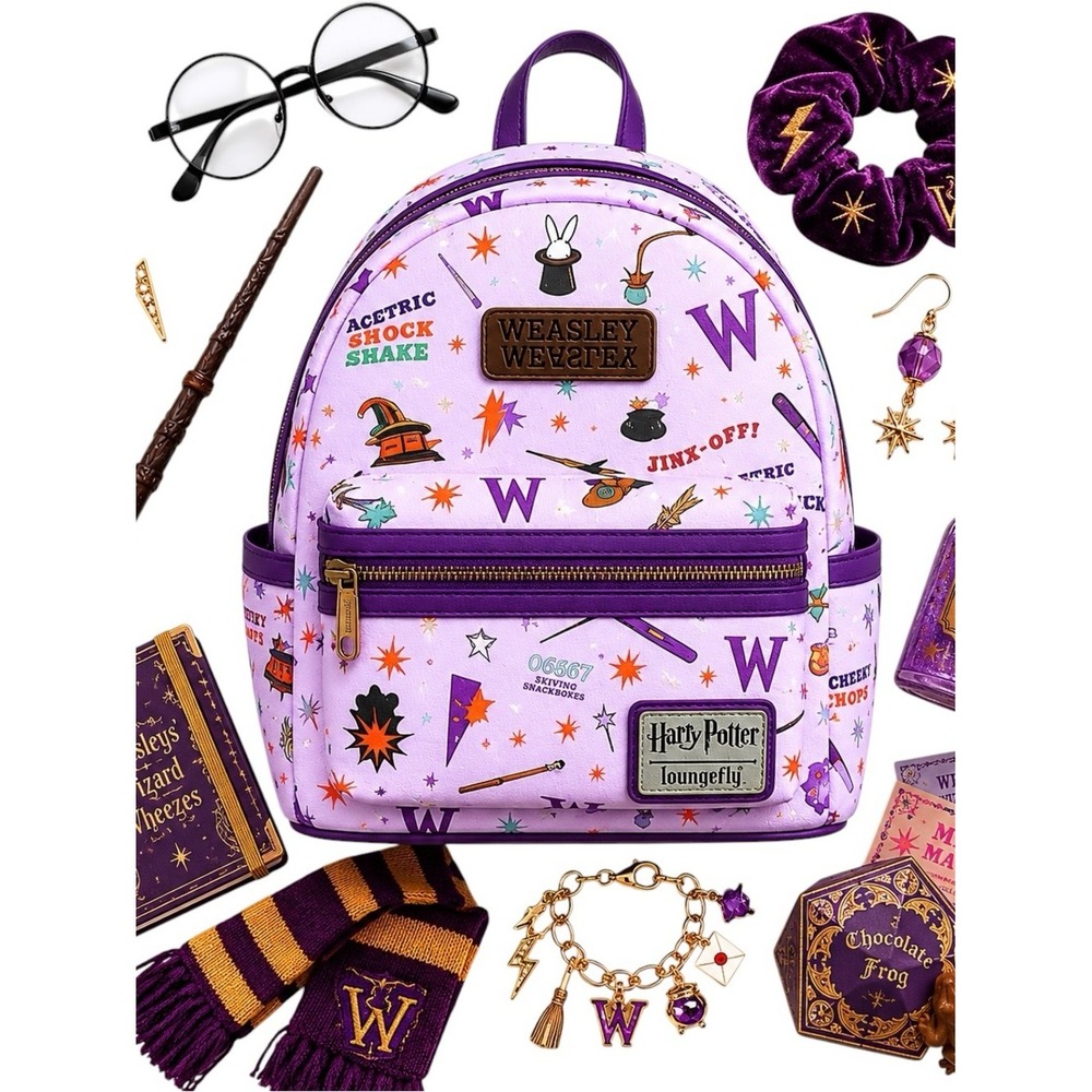 Loungefly Harry Potter Weasleys Wizard Wheezes Mini Backpack Purple Rare 11x10"